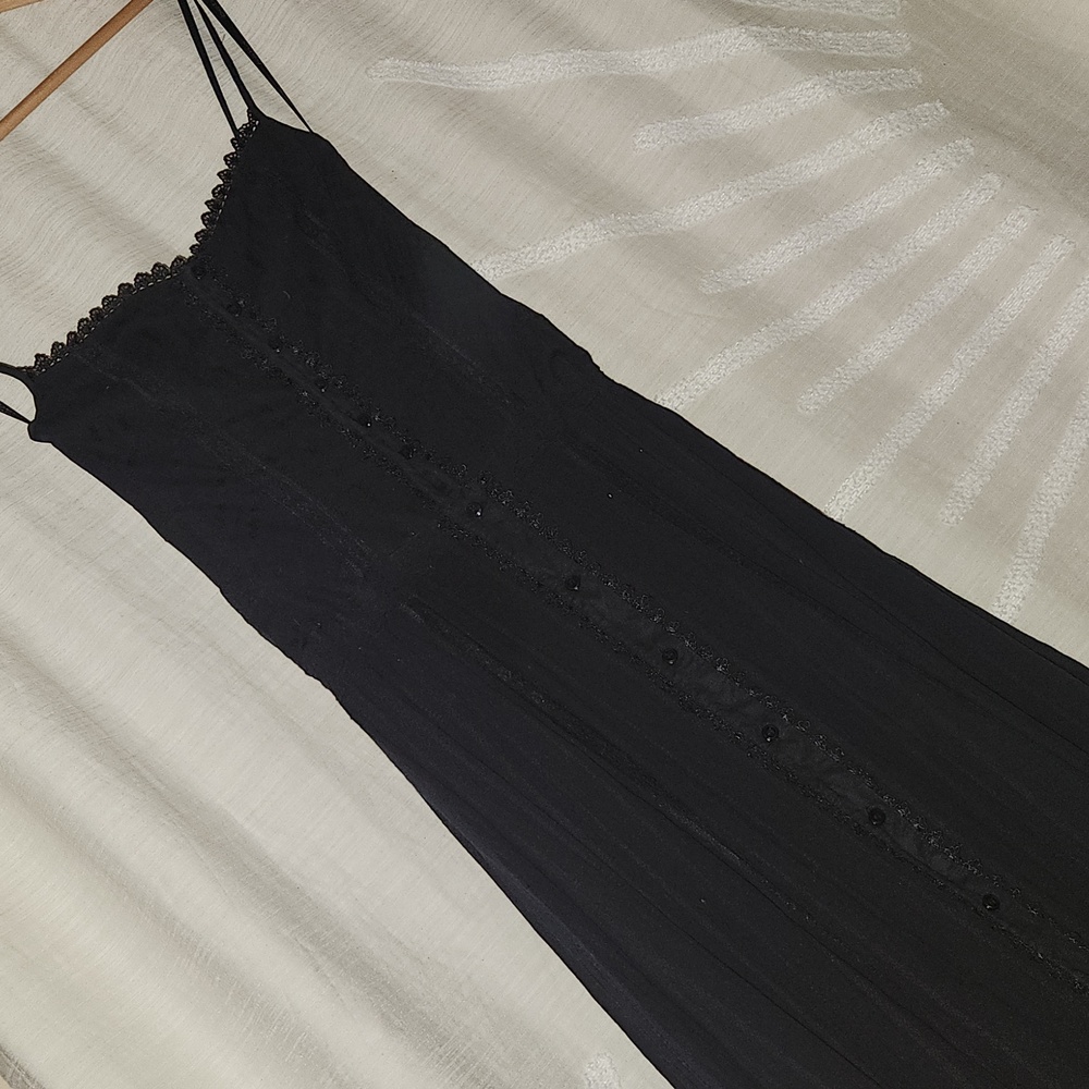 Bebe Button-Front/back Lace-up- Black Maxi Dress Size Small. 100% Cotton